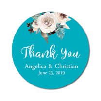 Darling Souvenir Round 45 Pcs Rose Floral Thank You Stickers Personalized Bride Groom Names And Date Envelope Seals-Turquoise Blue