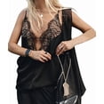 thumbnail image 3 of Lace Camis Tops for Women Spaghetti Strap Satin Silk V Neck Tank Top Y2K Going Out Shirt Tops Black XL, 3 of 9