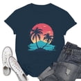 thumbnail image 2 of NAMTYQX Cute Tops for Teen Girls Gemustert Scoop Neck Short Sleeve Casual Airoft Relaxed Fit Lightweight Graphic Oversize Blouses for Women Navy Size M, 2 of 5