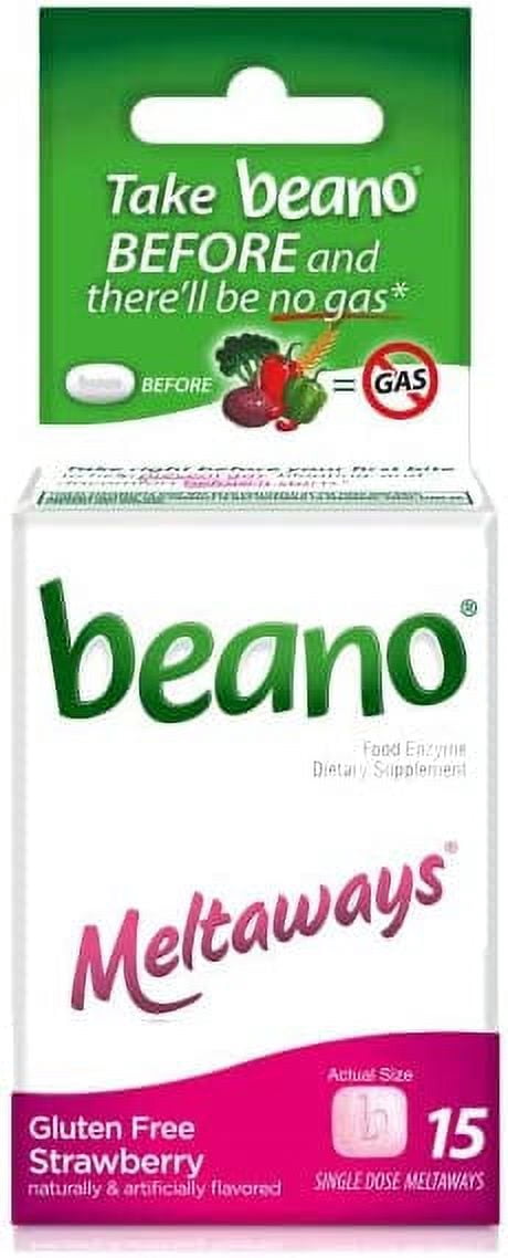 Beano Meltaways, Gas Prevention & Digestive Enzyme Supplement, Strawberry Flavor, 15 Count - 7 Pack