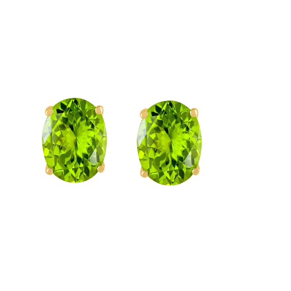 AoneJewelryOval Peridot Earrings for Women in 14k Yellow Gold ( 8x6 mm ) Prong-Setting