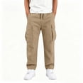 thumbnail image 6 of Besolor Teen Boys Cargo Pants Drawstring Elastic Waist Straight Leg Casual Loose Workout Hiking Kids Trousers with Multi-pocket(10-11 Years,Khaki), 6 of 7