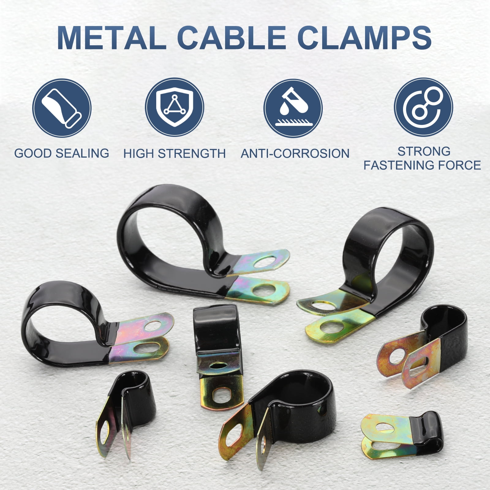 1-5/8 Inch Vinyl Coated Cable Clamps Galvanized Steel Metal Clips Black, 50 Pack