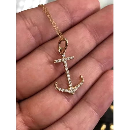 1.50Ct Round Cut Diamond Anchor Women Pendant 14k Yellow Gold Plated 18"