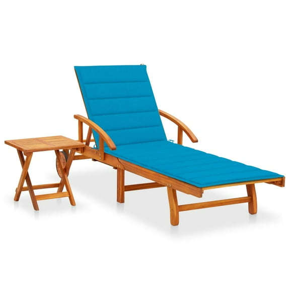 vidaXL Sunlounger With Table Blue and Natural Wood Solid acacia wood Large