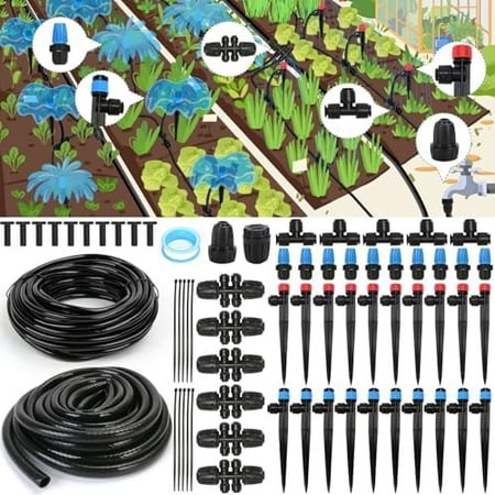 Drip Irrigation Kit, 190FT Greenhouse Drip Irrigation System Adjustable Garden Watering System with 1/2" & 1/4" Irrigation Tubing, Patio Misting Watering System for Garden and Lawn