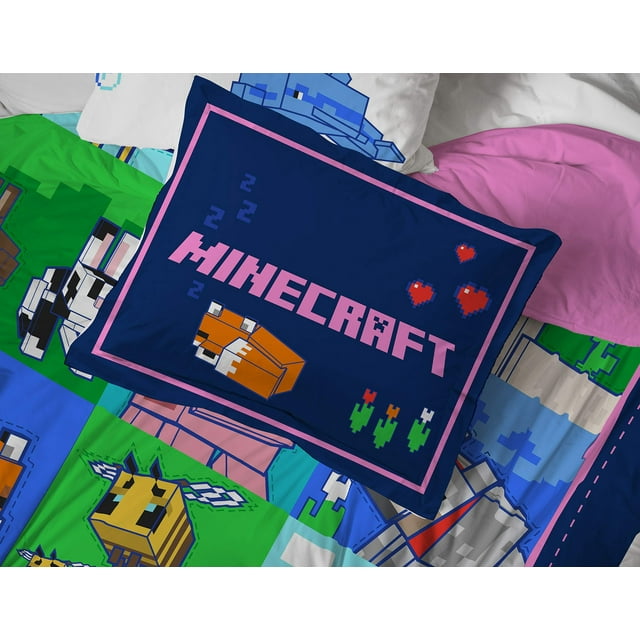 Jay Franco Minecraft) Minecraft Ensemble de Lit Complet 7 Pcs avec Motif Animal - Comprend une Couette et un Ensemble de Draps - Microfibre Ultra Douce Résistante à la Décoloration (Produit Officiel