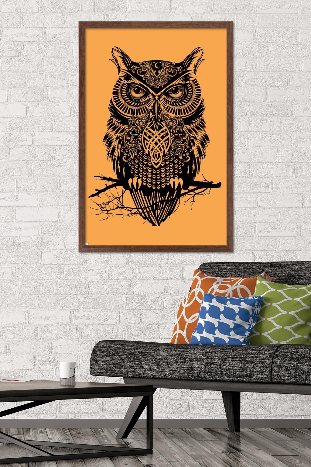 Rachel Caldwell - Warrior Owl On Orange Wall Poster, 22.375" x 34" Framed