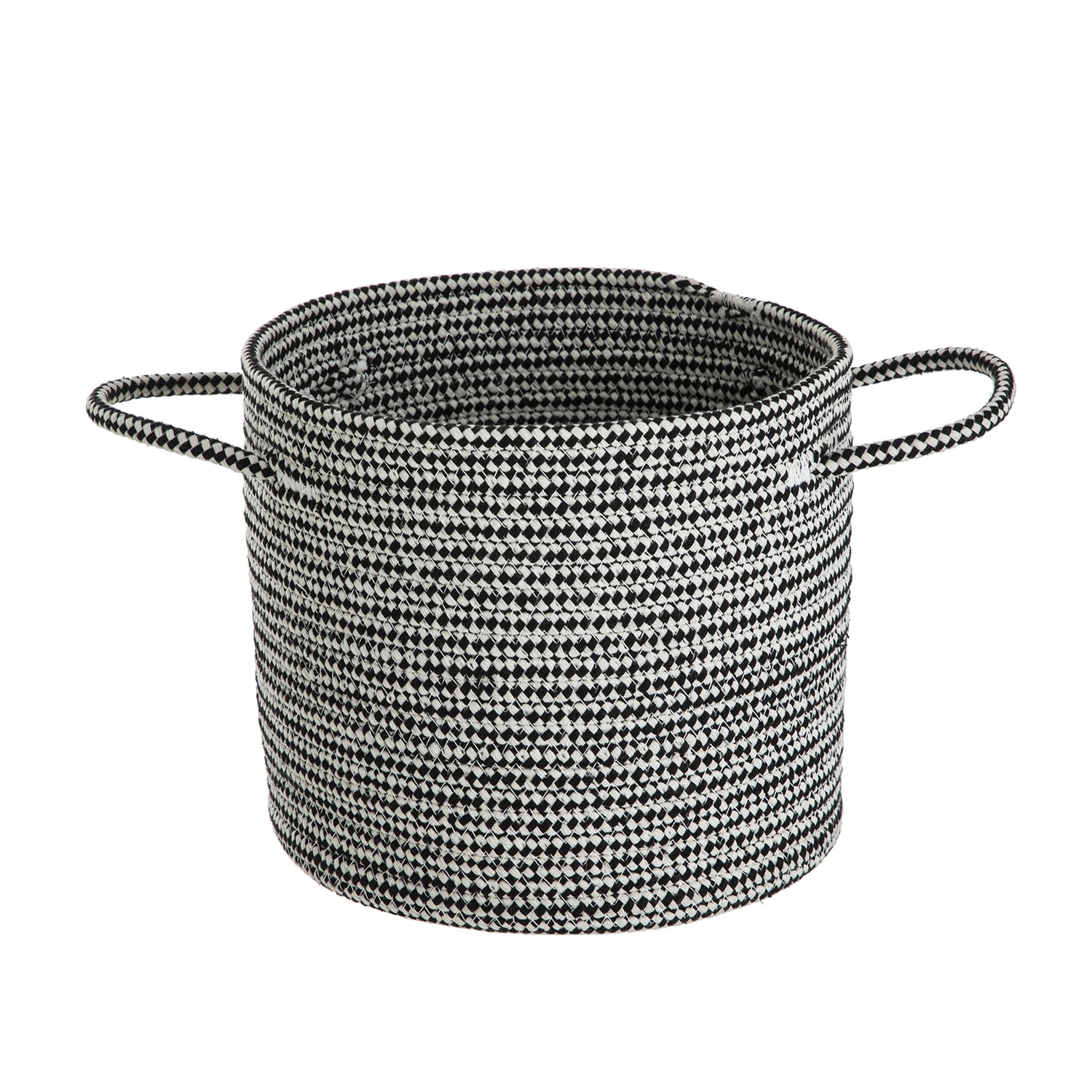 Mainstays Round Black and White Cotton Rope Decorative Storage Basket with Handles