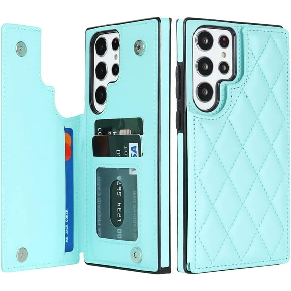 HCTian Flip Leather Wallet Case for Samsung Galaxy S21 Ultra Phone Case with PU Kickstand Card Holder Purse for Women Girls,Double Magnetic Clasp Durable Shockproof Protective Cover