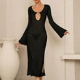 thumbnail image 2 of Youyipin Womens Swimsuits Crochet Coverups Sexy V Neck Cut Out Long Sleeve Mesh Cover Ups Side Slit Beach Maxi Dress Beach Vacation, 2 of 4