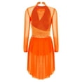 thumbnail image 4 of YiZYiF Womens Sparkly Lyrical Dance Costume Long Sleeve Ruched Backless Figure Skating Dress Leotard Orange XL, 4 of 7