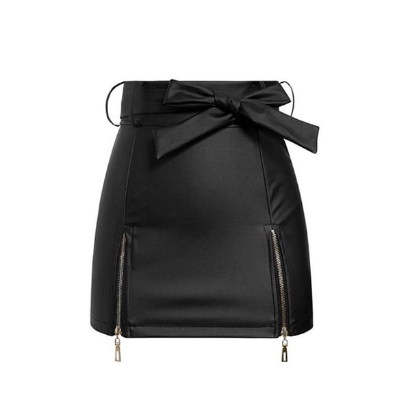 Qarigey Minifalda de cintura alta de verano para mujer, faldas por encima de la rodilla a la moda de algodón para playa y banquete para Prendas para la parte inferior del cuerpo Negro S