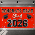 thumbnail image 5 of Red Background Congrats Grad Banner Star Pattern Graduation Backdrop  Varsity Lettering Class of 2026 Display for High School Graduation College Graduation Graduation Party, 5 of 8