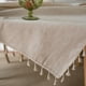 thumbnail image 3 of Xiao Hua Mantel de comedor de lino y poliéster con borlas de cuerda de cáñamo, mantel de té, mantel rectangular de tela de 220 x 140 cm, 3 of 5