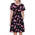 thumbnail image 1 of Xecao Robe Midi à Manches Courtes pour Femmes Sensibilisation au Cancer du Sein Été avec Poches Robe Décontractée Fluide T-Shirt Robe de Plage, 1 of 6