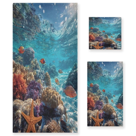 Three-Piece Towel Set Face Towel Towel Set Hand Towel Bath Towel Cotton Bath Towels Bath Towel Sets Hand Bath Towels Coral Reef