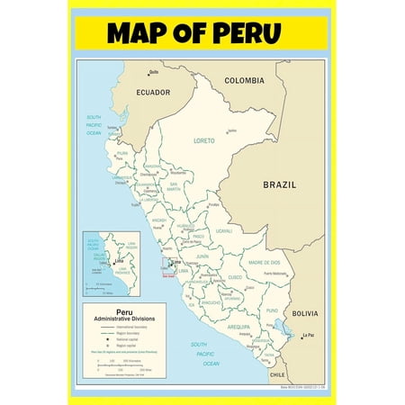 Peru Map Poster - Laminated Wall Map - 24x36 - Ideal for Classrooms and Homes – Features Bright Colors and Vivid Imagery