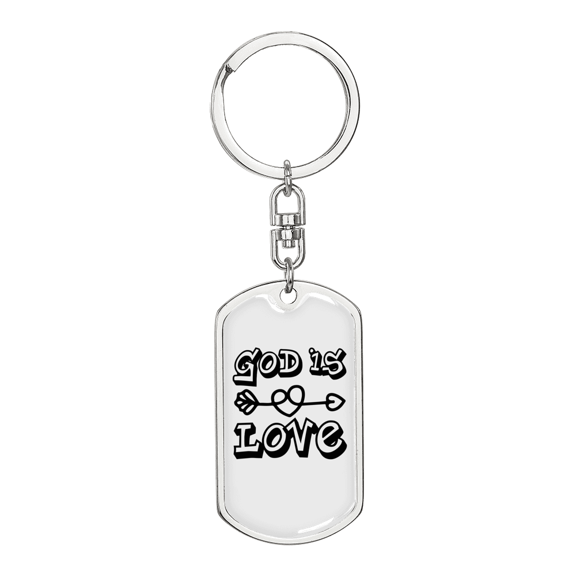 God Is Love Arrow Heart Stainless Steel or 18k Gold Premium Swivel Dog Tag Keychain