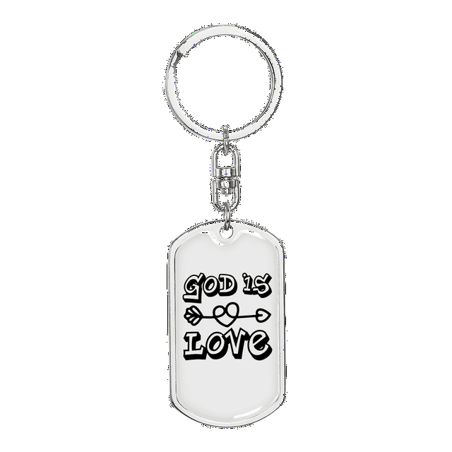 God Is Love Arrow Heart Stainless Steel or 18k Gold Premium Swivel Dog Tag Keychain