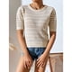 thumbnail image 3 of Blusa ahuecada de punto Cuello redondo Manga corta abullonada Ajuste casual Blusa ahuecada de color puro Albaricoque L, 3 of 8