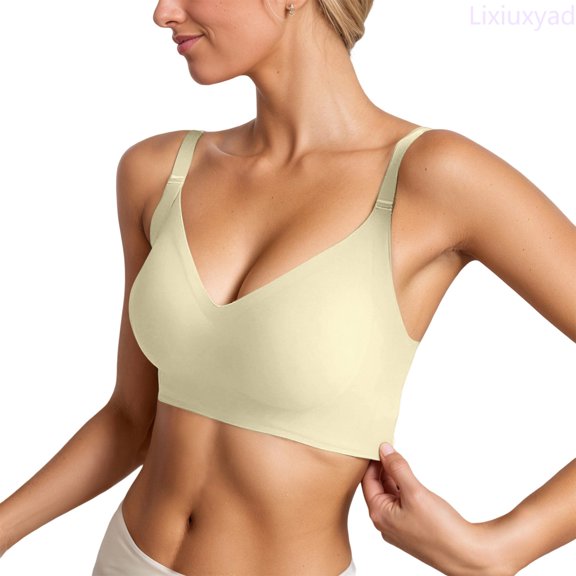 Lixiuxyad Seamless Bra Soft Support Lift Push Up Comfortable Underwire T Shirt Bra For Everyday Wear,Bras for Women Beige L