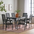 thumbnail image 2 of GDF Studio Regan French Country Fabric Upholstered Wood and Cane Expandable 7 Piece Dining Set, Gray, 2 of 13