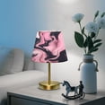 thumbnail image 6 of Modern Minimalist Cone Desk Lamp Antique Bronze Base & Linen Shade Bedside Table Lamp for Bedroom Living Room, Office, Dorm Marble Pattern Pink and Black Medium, 6 of 8
