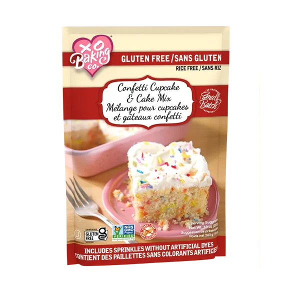 XO Baking Co. Gluten Free Small Batch Confetti Cupcake & Cake Mix, Includes Sprinkles Without Artificial Dyes, Non-GMO, 10oz bag