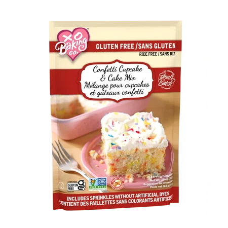 XO Baking Co. Gluten Free Small Batch Confetti Cupcake & Cake Mix, Includes Sprinkles Without Artificial Dyes, Valentine's Day Baking, Non-GMO, 10oz bag