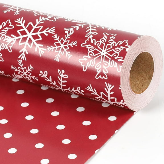 NestE Reversible Christmas Wrapping Paper - 17 Inch X 33 Feet (46.7 sq. ft. ttl.) - Snowflake and Polka Dots Design Perfect for Xmas, Party, Holiday Gift Wrap