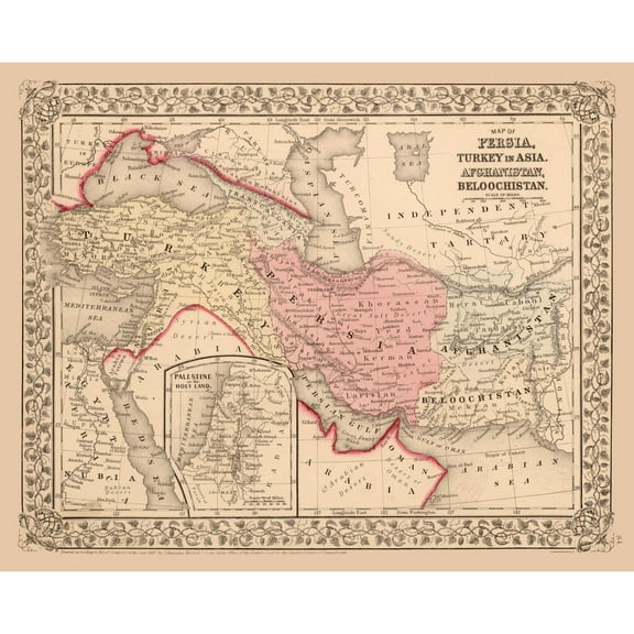 Historic Map - Turkey Persia Afghanistan - Mitchell 1867 - Vintage Wall Art