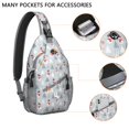 thumbnail image 2 of Sling Backpack,Light Blue Christmas Snowman and Tree Pattern Sling Bag with Water Bottle Holder,Waterproof Sling Bag for Men/Women with Headphone Jack for Hiking,Travel, 2 of 6