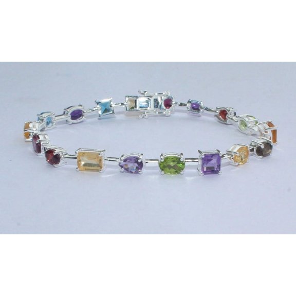 Multi Gemstone Tennis Bracelet in Silver,Women valentine gift,multishape