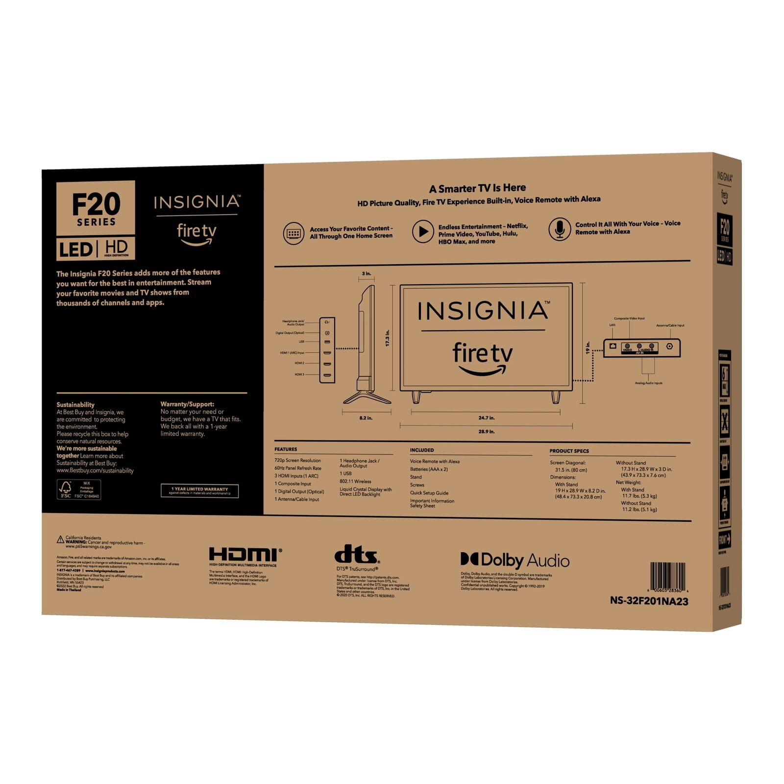 Insignia 32" Class F20 Series HD Smart Fire LED TV