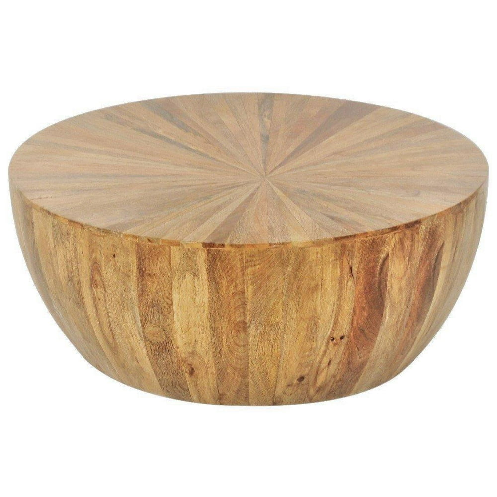 Sunburst Pattern Solid Wood Drum Coffee Table Mango Wood - Walmart.com