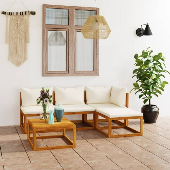 vidaXL 5 Piece Garden Lounge Set with Cushion Cream Solid Acacia Wood, 3057633