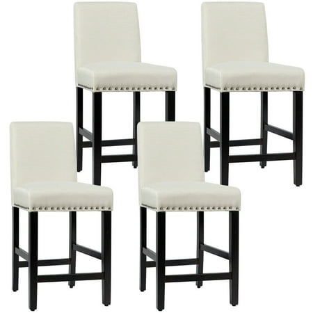 Gymax 4pcs Upholstered Counter Stools, Leather Bar Stool Wooden Legs
