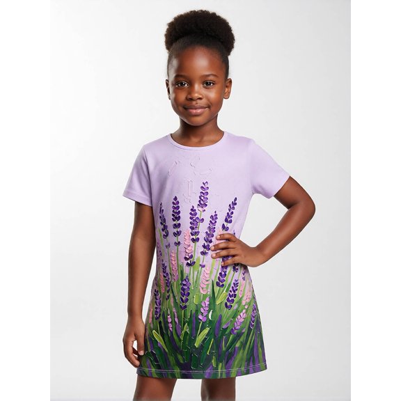 Comfortable Basic Short Sleeve Casual Dress for Girls Slim-Fit Casual Dress Crewneck Kids Girls Age 5-13