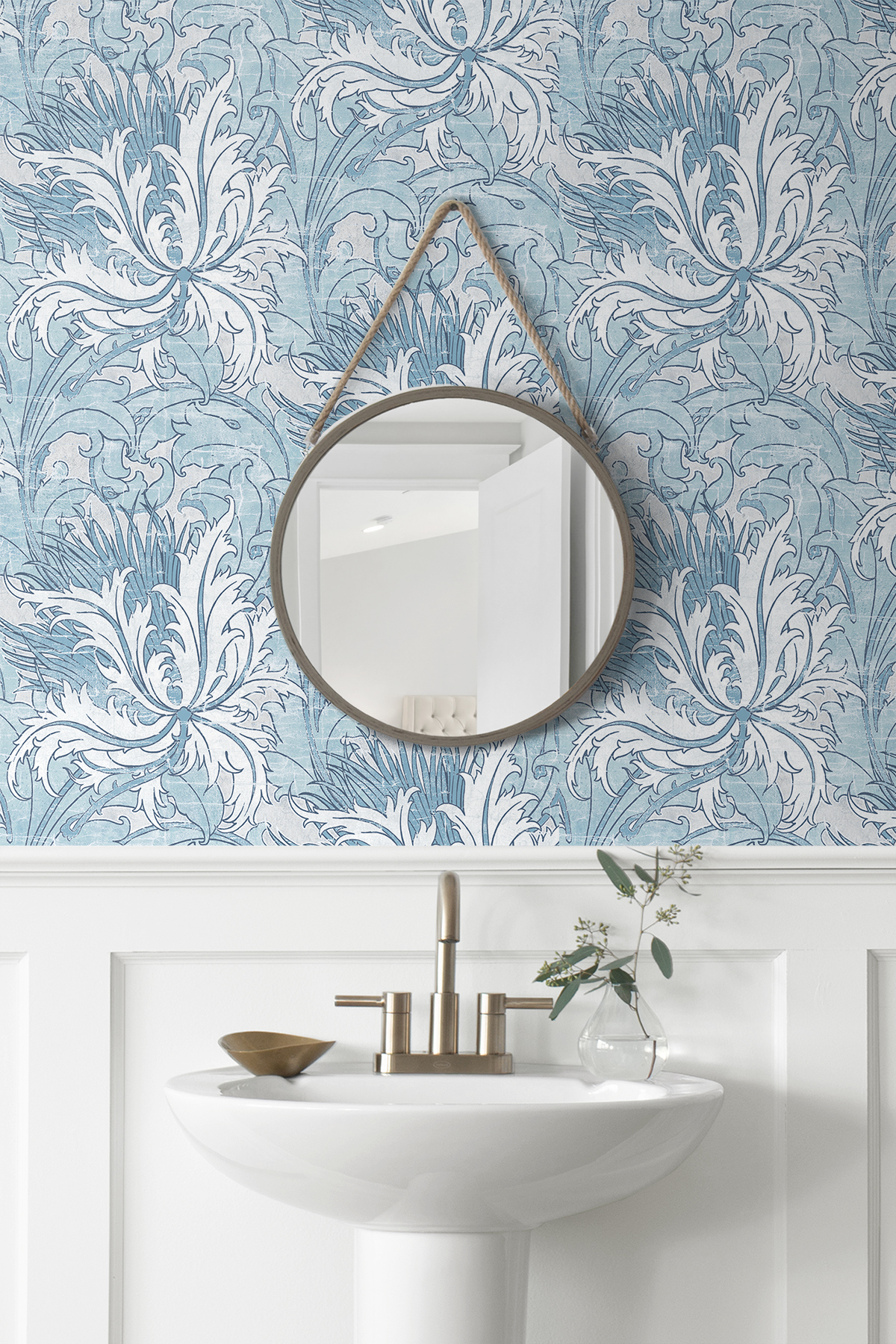 NextWall Blue Waterfall Floral Folly Peel and Stick Wallpaper