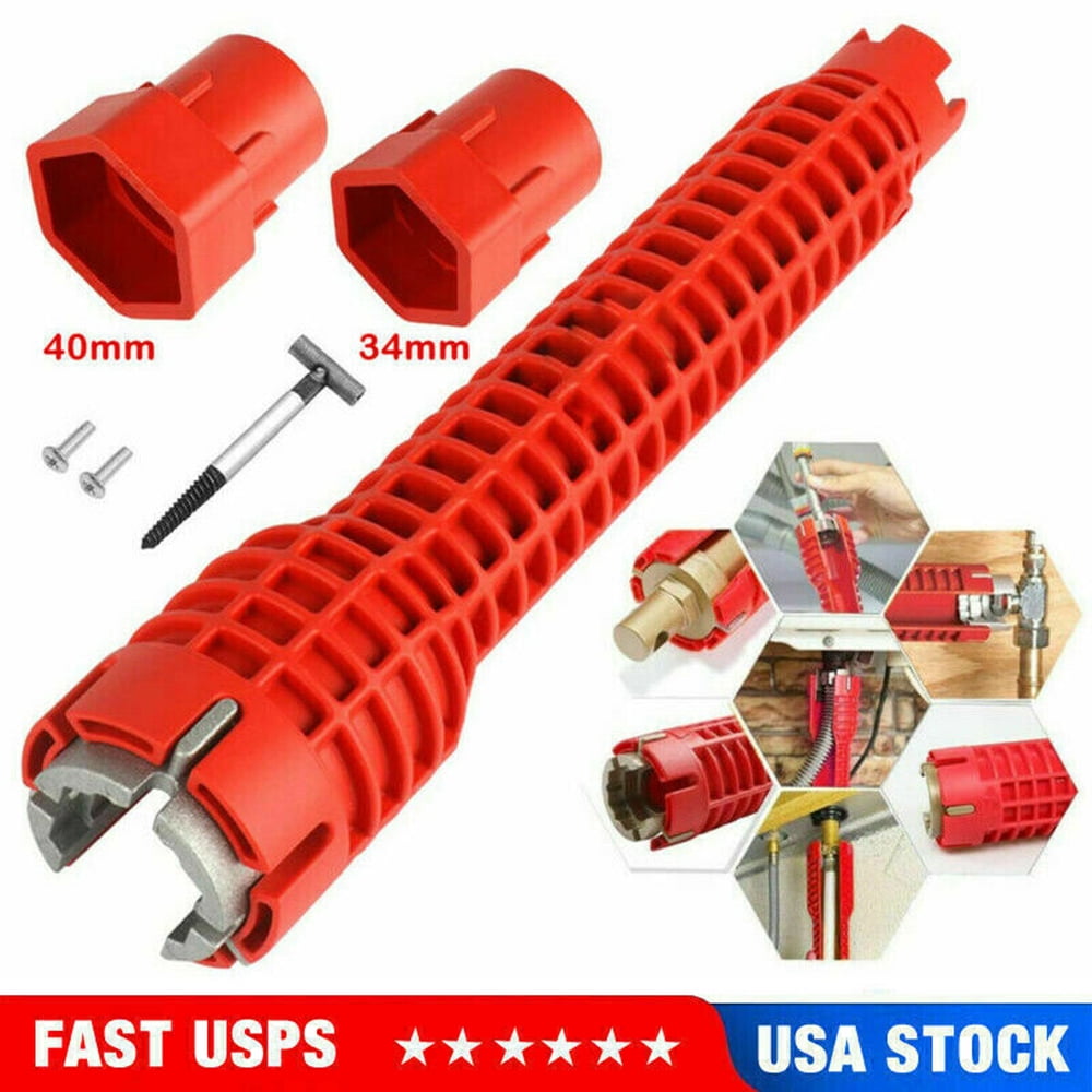Faucet and Sink Installer Tool 8-in-1 Screw Head Waste Pipe Extractor & 3 replaceable heads for Plumbing/Bathroom/Kitchen Plumbing