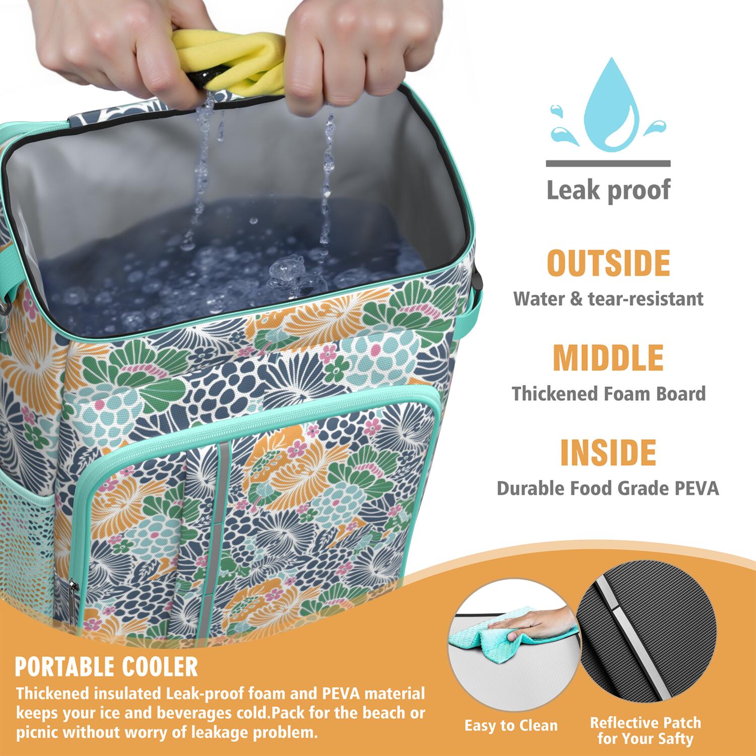 Travel Cooler Bag - Pioneer Flower Floral Print Pattern Camping Beer Cooler Backpack with Bottle Opener- Waterproof Insulated Picnic Backpacks - Cooler Bag for Beach