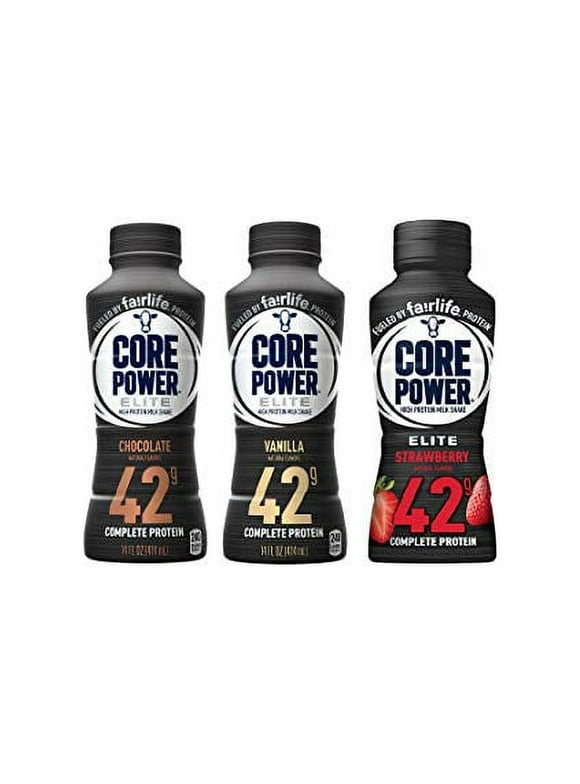 Core Power Elite High Protein Shake (42g), 3 Flavor Variety, Ready To Drink for Workout Recovery, 14 Fl Oz Bottles (Pack of 6)