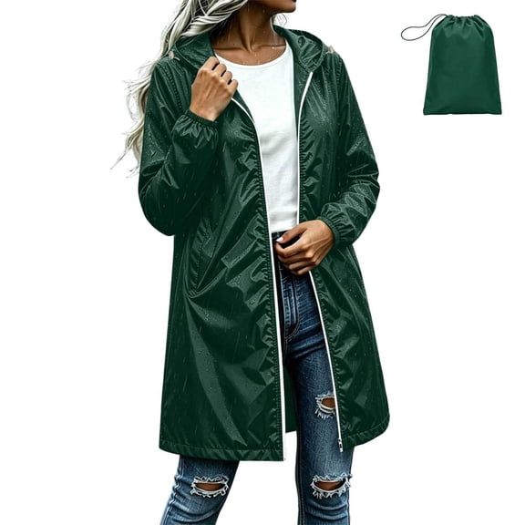 Maplenight Long Packable Rain Jackets for Women Waterproof Windproof Hoodie Lightweight Long Raincoat for Outdoor Hiking Camping