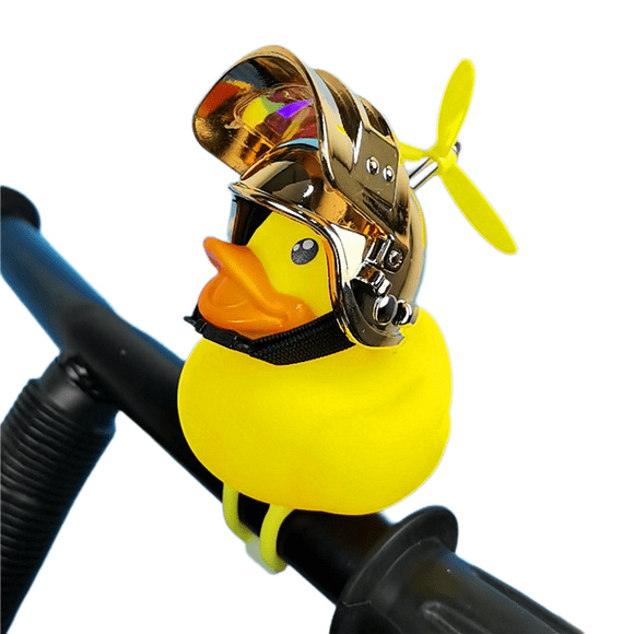 Rubber duck bicycle accessories with flash lamp and propeller helmet for automobile dashboard decoration(2pcs)