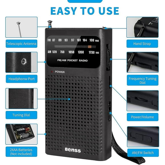 Portable Radio Transistor Radio Station Pocket Radio Small Fm Am, And Speaker, Excellent Reception