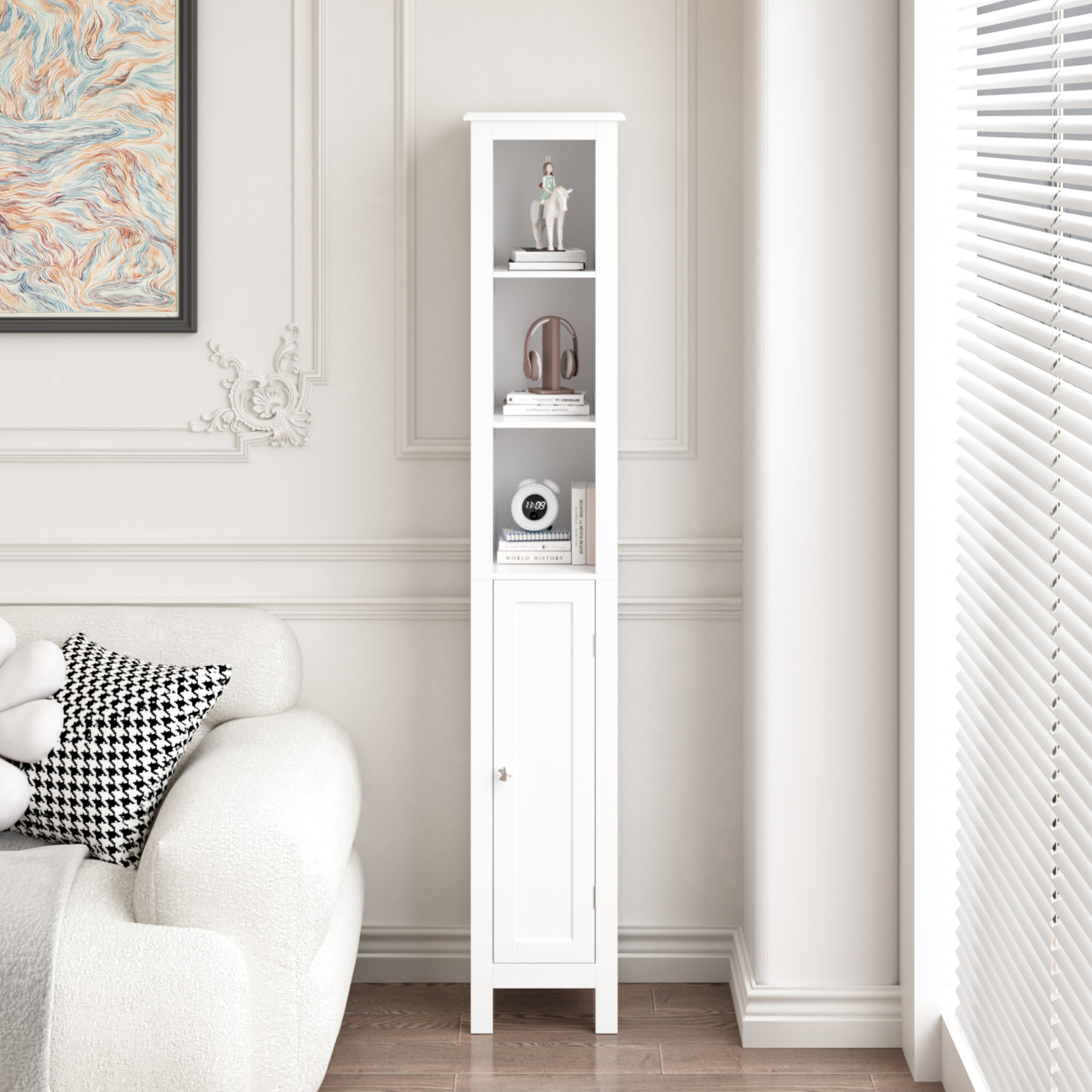 66.93" High, Waterproof MDF Storage Cabinet with 3 Shelves - Keeps Bathroom, Kitchen and Study Room Organized