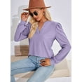 thumbnail image 4 of BadPiggies Women's Blouses Puff Sleeve Tunic Tops V-Neck Long Sleeve Casual Fall Shirts (L, Purple), 4 of 8
