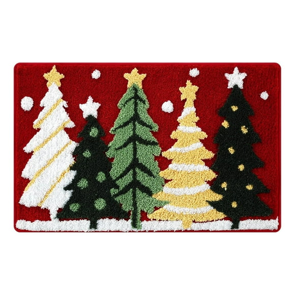 SIfdSeng Tapis de Salle de Bain Obtenez-le Rapidement Tapis de Salle de Bain Doux et Absorbant à Flocons de Neige Tuftés pour l'Hiver et Tapis Décoratif de Salle de Bain Lavable Rouge Fête