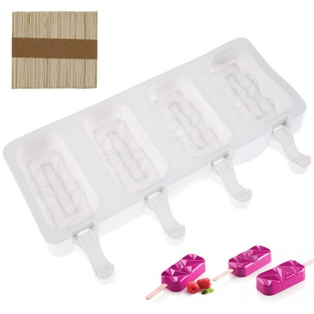 

Silicone Ice Cream Moulds Creative DIY Ice Moulds with 50 Wood Sticks 4 Grids Homemade Popsicle Tray Dessert Lollipop Maker Baking Tools for Home Kitchen